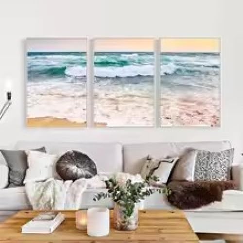 Tableau triptyque mer et plage de 50x70cm sans cadre pour salon - 2