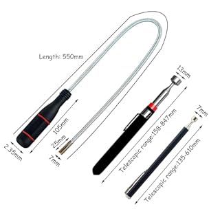 Kzouenzu Calamita Telescopica + Asta Magnetica Flessibile e Curva[3 Pezzi], Asta Telescopica Magnetica Portatile, Per Raccolta Di Piccole Pezzi, Bulloni, Oggetti Metallici, Ricambi Auto