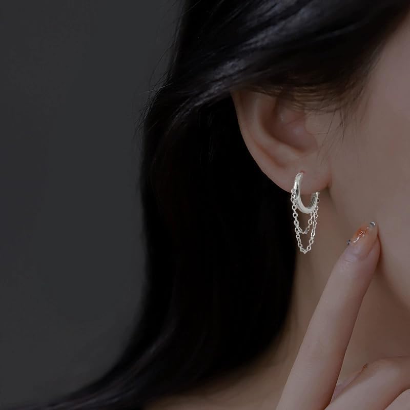 Punk Hip-Hop Double-Layer Tassel Chain Earring Gothic Drop Dangle Earrings for Women Men Party Jewelry - Image 4