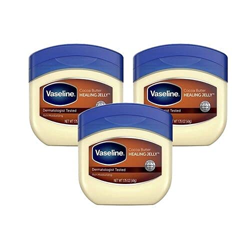Extra Hydrating Petroleum Jelly for Chafed Skin & Rash Treatment w/ Cocoa Butter | Ideal for Skin Use as Barrier to Protect Minor Cuts, Burns & Scrapes-1.75 Oz, Pack of 3