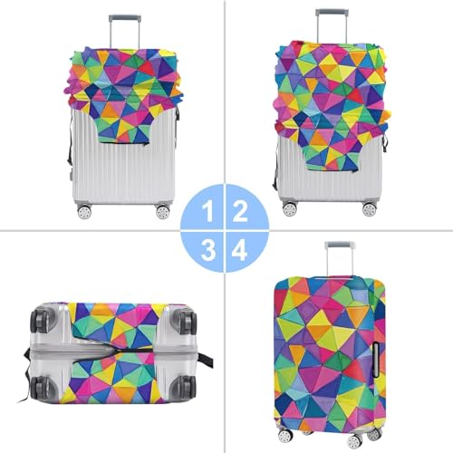 Image of Colorful Geometric Luggage Cover - Durable and Stretchable Travel Suitcase Protector with Vibrant Pattern, Fits 24''-26'' Suitcase with Wheels,M