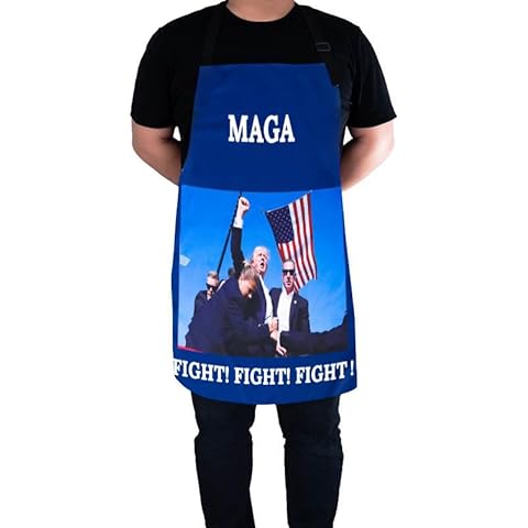 Donald Trump BBQ Cooking MAGA Apron with Fight! Slogan Gift For Dad Mens Husband Fire Resistant and Waterproof Easy Wear (BLUE) Cover