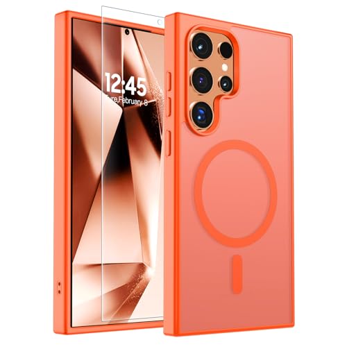 Image of SUPFINE Magnetic for Samsung Galaxy S24 Ultra Case with Screen Protector, (Built-in Magnets) (Military Grade Drop Protection) Slim Translucent Shockproof Phone Case,Orange