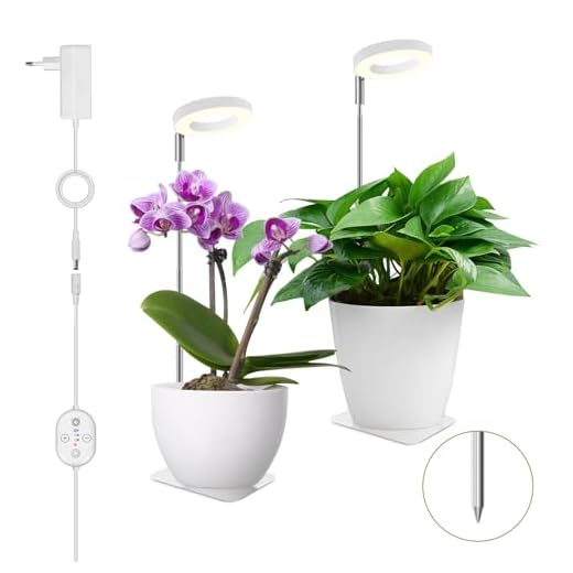 SENCHIKER 12V Pflanzenlampe für Zimmerpflanzen, Vollspektrum mit 660 nm, Kleine Halo LED Grow Lampe mit Untertopf-Basis, Timer & Dimmung, 6W, 118 µmol/m²/s @15 cm, 2er-Pack, A7-W-2