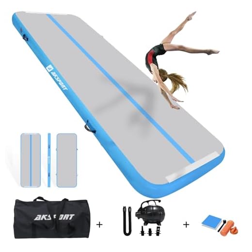 AKSPORT 10ft Air Mat Tumble Track Tumbling Mat for Gymnastics Inflatable Gym Mats with Electric Air Pump for Home Use Cheerleading Training (Light Blue)