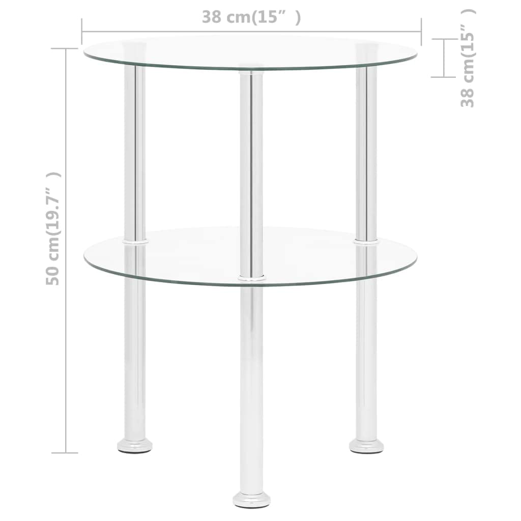 Stolik pomocniczy z 2 półkami ze szkła hartowanego 38 cm, stal nierdzewna 201, okrągły stolik kawowy, stolik nocny, stolik pod telefon, do salonu, sypialni, korytarza, miejsce do