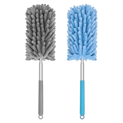 Microfiber Duster for Cleaning, Dusters with Telescoping Extension Pole, Extendable Washable Mini Dusters for Cleaning Car, Window, Furniture, Office (Blue and Grey)