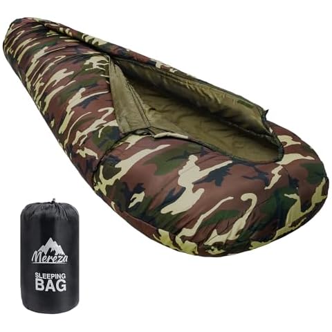 MEREZA Sleeping Bag XL for Adults Mummy Sleeping Bag for Cold Weather 10-25℉ Big Tall Men Sleeping Bags Queen Size Woodland Camping Hiking Cover