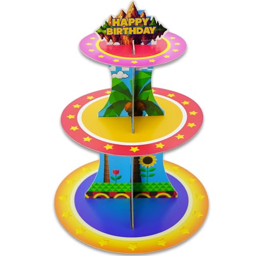 Blue Speed Racer Cupcake Stand, 3 Tier Dessert Holder for