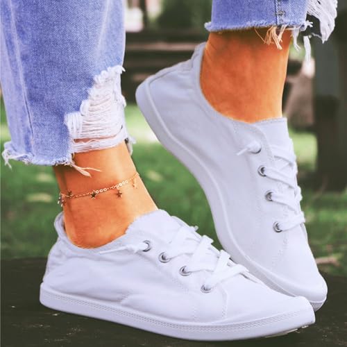 Women's Slip On Canvas Sneaker Low Top Casual Walking Shoes Classic Comfortable Flat Fashion Sneakers Canvas Tennis Shoes for Women Lace Up Lightweight Non-Slip Sport Running Loafers2