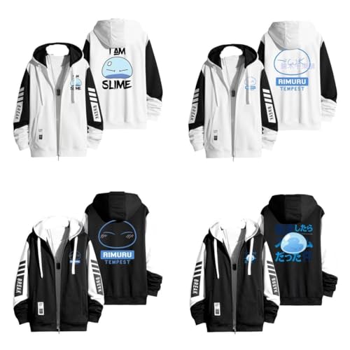 [COLE] 転生したらスライムだった件 パーカー 長袖 転スラ スライム リムル 魔王 紫苑 朱菜 蒼影 ファスナー フード付き服 運動パーカー 日常服 Hoodieメンズ 誕生日 プレゼント パーカ ディーバ コスチューム (3,3XL 薄手)