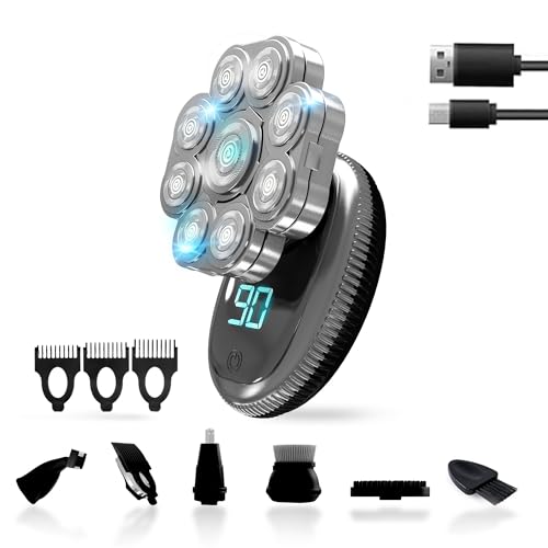 Head Shavers for Bald Men 6 in 1 - Head Shaver Kit Wet/Dry Multidirectional Floating of 9D Knife Rechargeable Head Bald Shavers for Men Wire USB + Manual