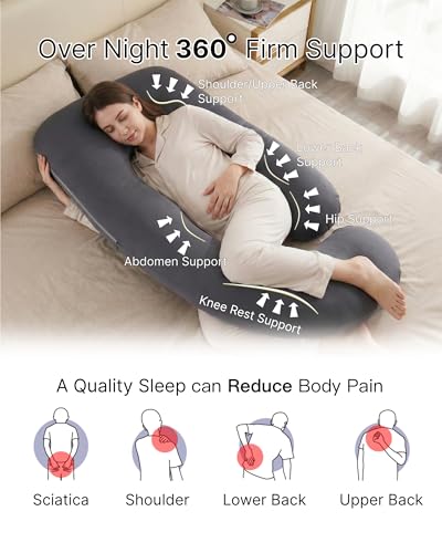 Image of ALLOPERA Pregnancy Pillow, Full Body 57 Inch Maternity Pillow with Removable Washable Cover - Sleep Support for Legs, Back, Neck, Shoulder, HIPS, Belly for Pregnent Women, Black Milk Fiber Cover