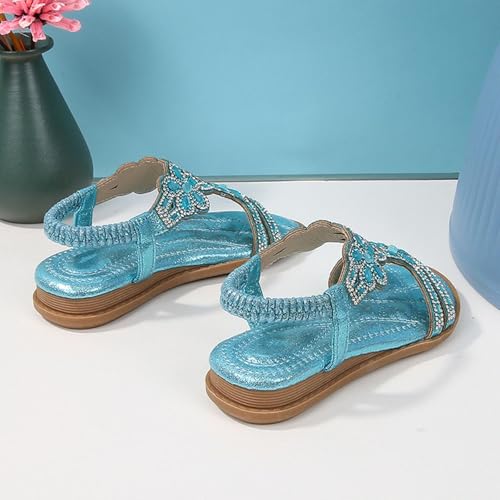 Girls Glitter 𝗥hinestone Sandals Open Toe Non-Slip Flat Shoes Lightweight Breathable Sparkly Youth Shower Shoes4