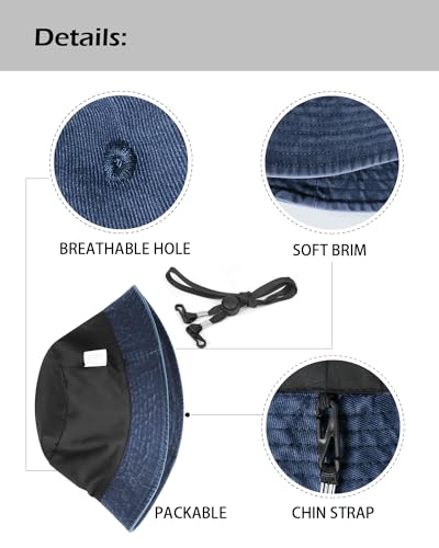 Image of L XL XXL Bucket Hat for Big Heads Men Women, Large Foldable Sun Hat, Packable Fishing Beach Travel Hat Washed Cotton