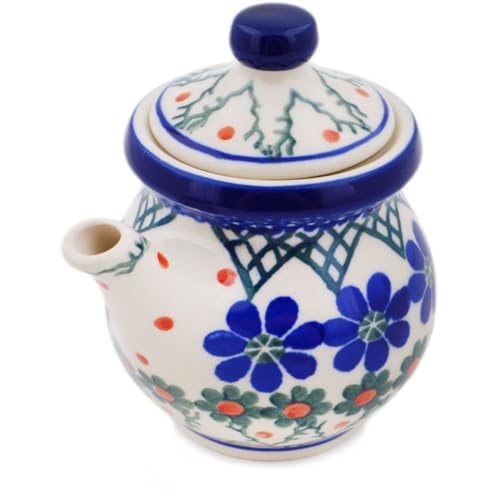 Authentic Polish Pottery Creamer with Lid in Primrose Trellis Design Handmade in Boles?awiec Poland by Ceramika Artystyczna + Certificate of Authenticity