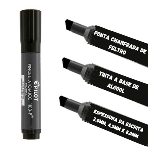 Marcador permanente pincel atômico 1100.P recarregável e rebastecedor preto Pilot