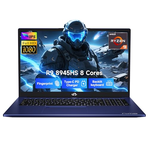 NIMO 17.3 Gaming-Laptop Ryzen 9 8945HS (Beat i9-13900H, Up to 5.2GHz) 32GB RAM, 1TB SSD, Radeon 780M, PD 100W Type-C AI-Enhanced for Copilot VR Ready, Backlit Keyboard, Fingerprint