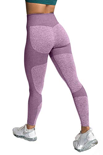Memoryee Pantaloni da yoga elasticizzati a vita alta da donna Leggings da allenamento per il controllo della pancia Collant skinny a compressione/Bean Paste/S