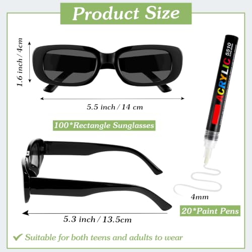 Image of Flutesan Personalized Rectangle Sunglasses with Marker Pens for Adult DIY Custom Birthday Wedding