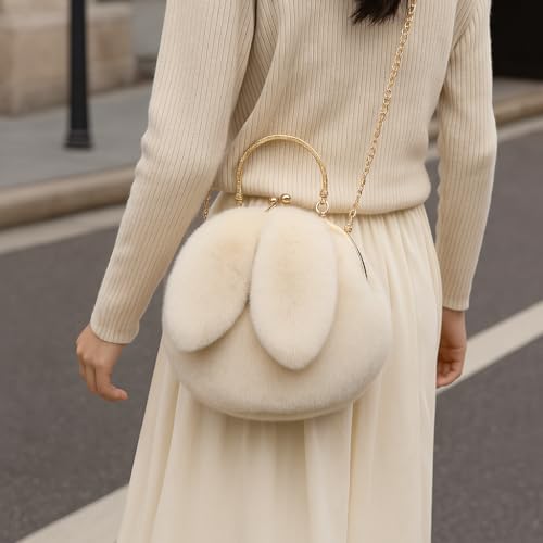 Rabbit Plush Round Crossbody Bag with Chain Strap - Spacious, Cute & Functional for Daily Use3