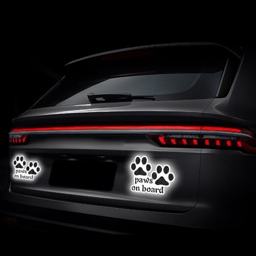 Image of 2pcs Reflective Paw Print Decal Dog Paws on Board Car Window Sticker Safety Warning Sign Stickers Funny Reflective Vinyl Stickers for Car Motorcycles Laptop (White)