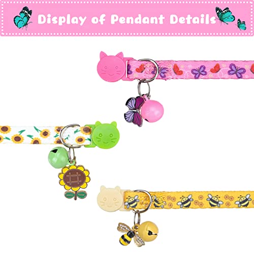 Vkpetfr Breakaway Cat Collars With Bell & Cute Pendants - 3 Pack Adjustable Safety Kitten Collars - Summer Decoration For Girl Boy Cats Puppy And Small Pets #TOP2