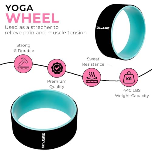 Image of De Jure Fitness Yoga Wheel | Ideal for Stretching, Backbends, Exercise, Deep Tissue Massage & Back Pain Relief | Dharma Yoga Prop Wheel with Ultimate Comfort (Black)
