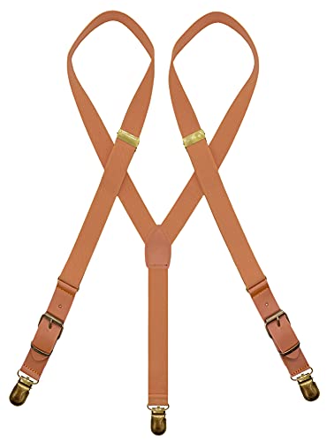 MENDENG Adjustable Suspenders for Men Bronze Metal Clips Braces with Leather