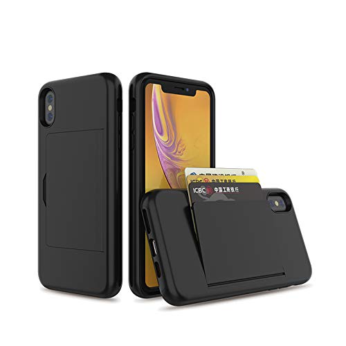 FDTCYDS for iPhone x/xs with Card Holder,Credit Card Slot Protective Wallet Case (Black)