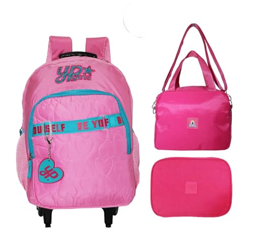 Kit Mochila Juvenil Yepp Girls Original Rodinhas Escolar Rosa