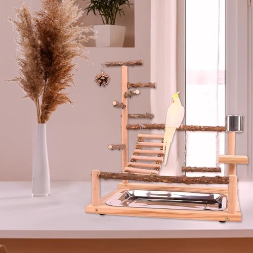 Image of Bird Playground Parrot Playstand, Parrot Stand,Bird Wood Tall Standing Block,Game Table with Feeder (G-500)