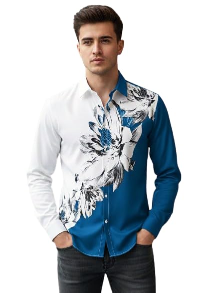 Image of Men's Floral Printed Casual Shirt | Full Sleeve Button-Down Stylish Shirt for Men | Slim Fit Party, Office & Street Wear Fashion Shirt