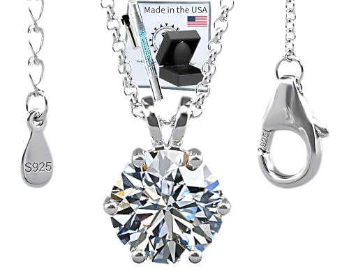 CMD Moissanite Pendant Necklace 2ct Round or Oval Cut, 18K White Gold-Filled Vermeil 16 to 20 inch Adjustable Chain, Secure Large 10mm Lobster Clasp, D Color VVS1, GRA Certified & Engraved, Gift Ready