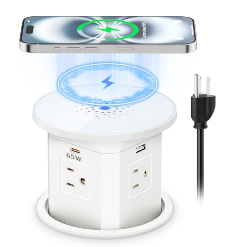 XBA 65W Enchufe Pop Up USB-C con carga inalámbrica 10W, recorte de 4 pulgadas miniatura 1