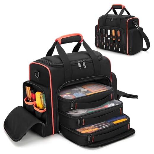 Marscamd Tool Bag with 3 Removable Cases, 2 Layers Tool Tote for Hand Tools, Black with Red Binding