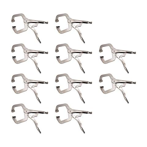 HFS (R) 11-Inch Swivel Pad Locking C-Clamp Locking Pliers (10 pcs) - Heavy-Duty Heat-Treated Steel with Nickel Plating Cover