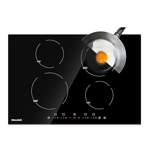 Weceleh Induction Cooktop 30 Inch with 4 Burner, Built-in Induction Stove Top 220-240V, Electric Stove Top with Boost Function, Timer & Kid Safety Lock, 9 Power Levels,7000W,(NO PLUG)