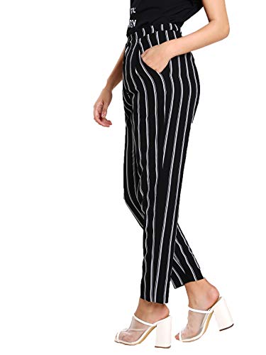 SweatyRocks Women's Striped Elastic High Waist Slim Fit Loose Casual Long Pants3