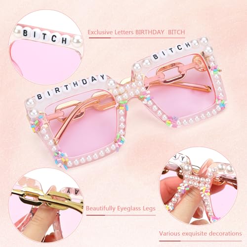 Etercycle Pink Sunglasses, Birthday Glasses for Women, Square Happy Birthday Party Sunglasses Cute Birthday Gifts Sun Glasses3