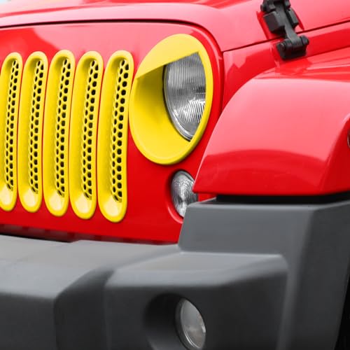 Image of Mesh Grille Grill Insert+ Style Headlight Turn Light Cover Trim Fit for 2007-2018 Jeep Wrangler JK JKU(Yellow)