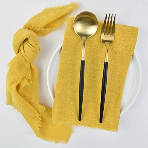 Joanlody Handmade Gauze Napkins 16.5X16.5 Inches Cotton Cloth Napkins With Fringe Rustic Dinner Napkins For Wedding Party Baby Shower Set Of 6 Mustard Yellow #TOP4