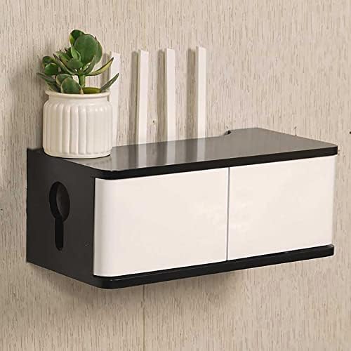 Creative Wall-Mounted WiFi Router Storage Box, TV Set Top Box Organizer, Stylish Accessories Holder (40x20x16cm, Black & White) - Space-Saving Solution for Home