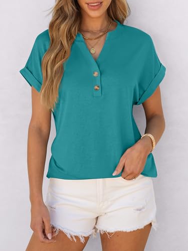 Image of ANRABESS Womens Short Sleeve Henley Tops V Neck Dressy Casual Blouses Summer Trendy Tee Shirts 2026 Vacation Fashion Clothes