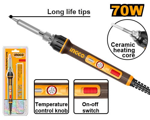 Image of INGCO Electric Soldering Iron, 70W Soldering Gun, Portable Solder Iron with Replaceble Tip. Idea for Metal, Jewelry, Electric, DIY SI01606