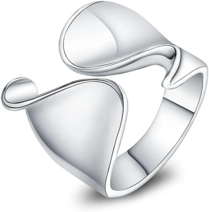 QueenBee Adjustable Geometric Statement Ring for Women – Silver or Gold Plated Asymmetric Open Band, Minimalist Bold Cocktail Design, Gift for Christmas, Valentine’s Day & Birthday