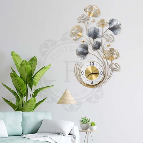 Image of FUNTEREST Metal Silent Watch Wall Hanging Floral Handmade Wall Clock Multicolor Ticking Sound for Bedroom & Office (35X19)