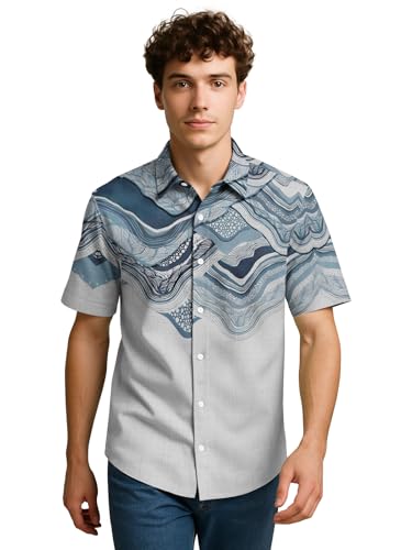 Image of BULLMER Trendy Regular Fit Cotton Blend Printed Casual Half Sleeve Shirt for Men | Stylish Mens Casual Shirts | Shirts for Men