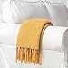 Longhui bedding Fringe Knit Cotton Throw Blanket, 50 x 60 Inches Decorative Knitted Cover with 6 Inches Tassels, Bonus Laundry Bag – 2.5lb Weight, Couch Blankets, Mustard Yellow