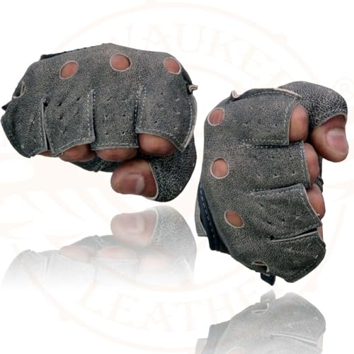 Image of Milwaukee Leather SH198 Men's Black Flame Embroidered Fingerless Gloves with Gel Palm | Padded Comfort; Vibration Relief; Flame Embroidery